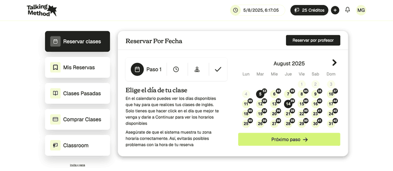 Reserva clase en TM